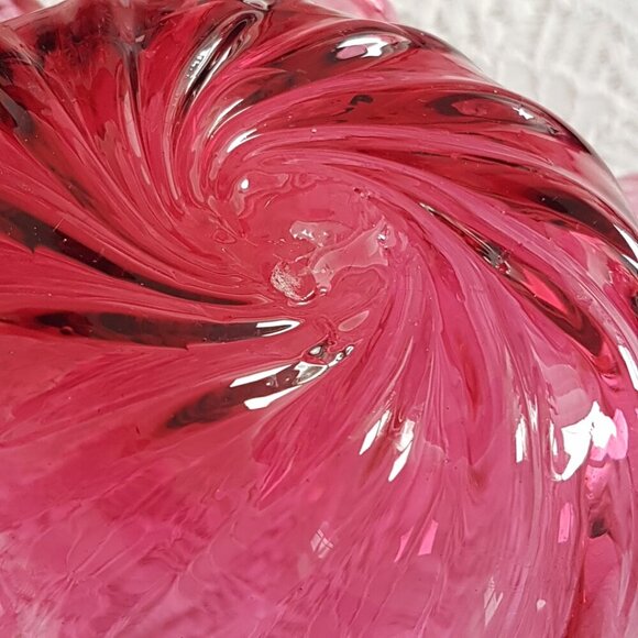 Cranberry Glass Dish 8.25 inch Handcrafted Candle Holder Ruffled Candy Dish - Picture 9 of 9